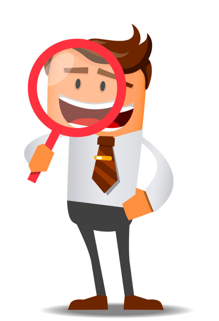 Ilustração de um gestor fazendo uma avaliação dos problemas da produção têxtil.